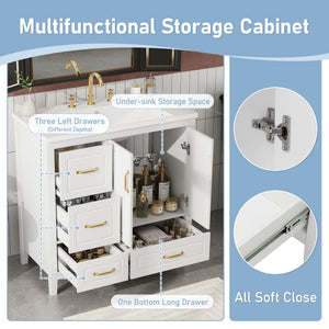 Bathroom Vanity With Sink, Soft Closing Doors & Drawers, Metal Handles