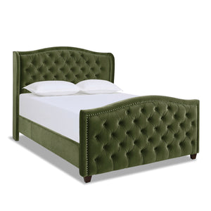 Marcella Upholstered Shelter Headboard Bed Set, Queen, Olive Green Performance Velvet