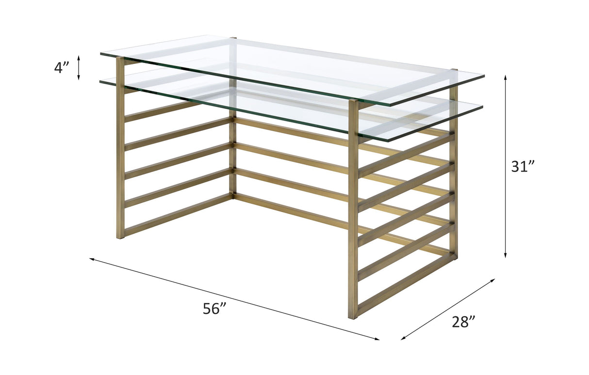 Shona - Writing Desk - Clear Glass Top & Antique Gold