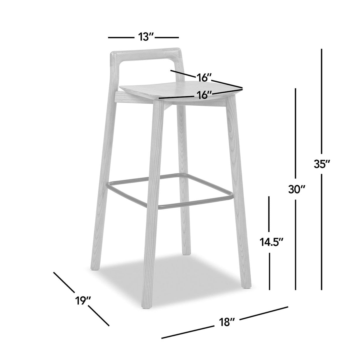 Modern Minimalist Low Back Barstool with Iron Footrest - Walnut