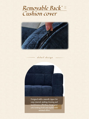 Retro Blue Chenille Upholstered 3-Seater Couch with Stainless-Steel Legs