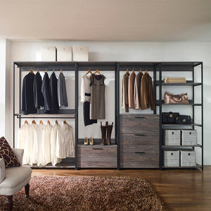 Dark Brown Walk-In Closet with Three Drawers and Shelf - Spacious, Eco-Friendly Storage