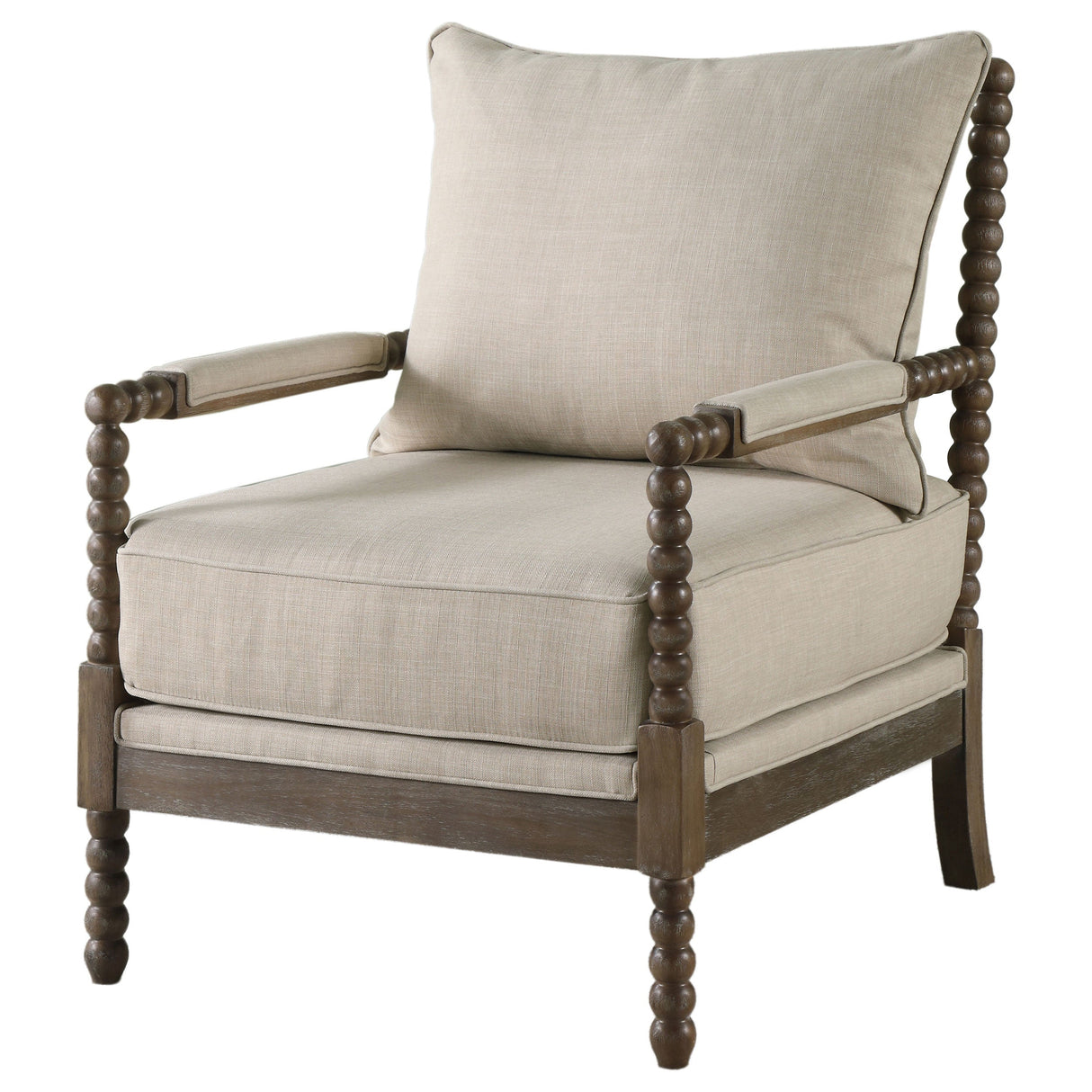 Beige and Natural Removable Back Accent Chair with Faux Linen Fabric and Wood Frame