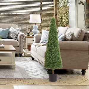 4FT Conical Topiary Cedar Trees Artificial Outdoor Set of 2