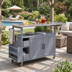 54.33" Farmhouse Rolling Outdoor Kitchen Cart