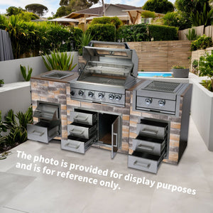 Built-In Outdoor Kitchen LPG Gas Grill 60000 Btu, Drop-In Ice Box With BBQ Tool Set - Silver