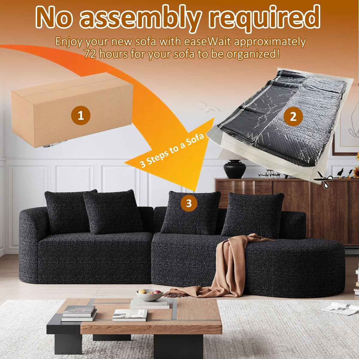 Upholstered Oversized Sectional Sofa - 4 Seater