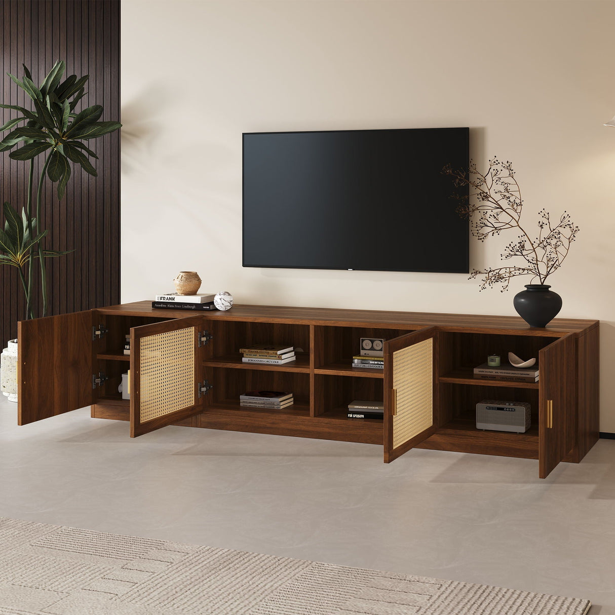 TV Stand Media Console With Adjustable Shelves - Walnut