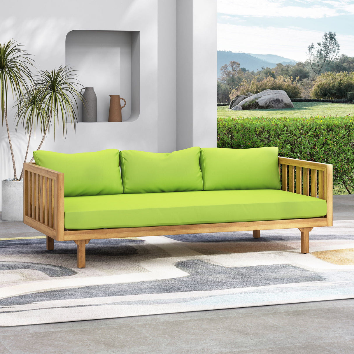 Claremont 3 Seater Daybed Teak Acacia Wood Water Resistant Cushions