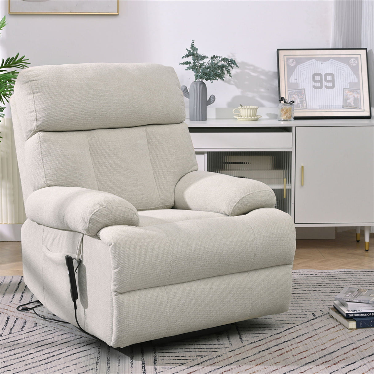 Oversized Power Lift Recliner Chai With Remote Control, Side Pocket, Spacious Seat