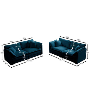 2-Piece Living Room Sofa Set in Blue Chenille