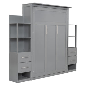 Murphy Wall Bed With LED Lights, Shelves And Drawers