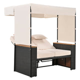 Bethany Two-Person Outdoor Rattan Daybed with Adjustable Canopy and Hidden Storage