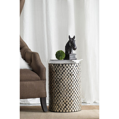 14x20'-Cylindrical-Garden-Capiz-Stool,-Accent-Side-Table,-Black/Gold-Side-Tables