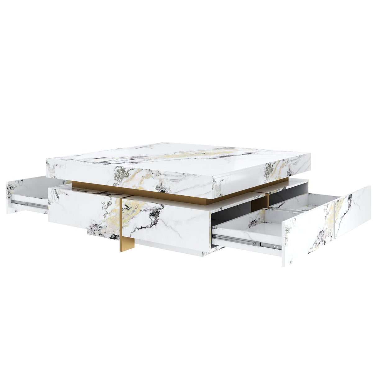 Modern Square Marble Textured Coffee Table with 4 Drawers