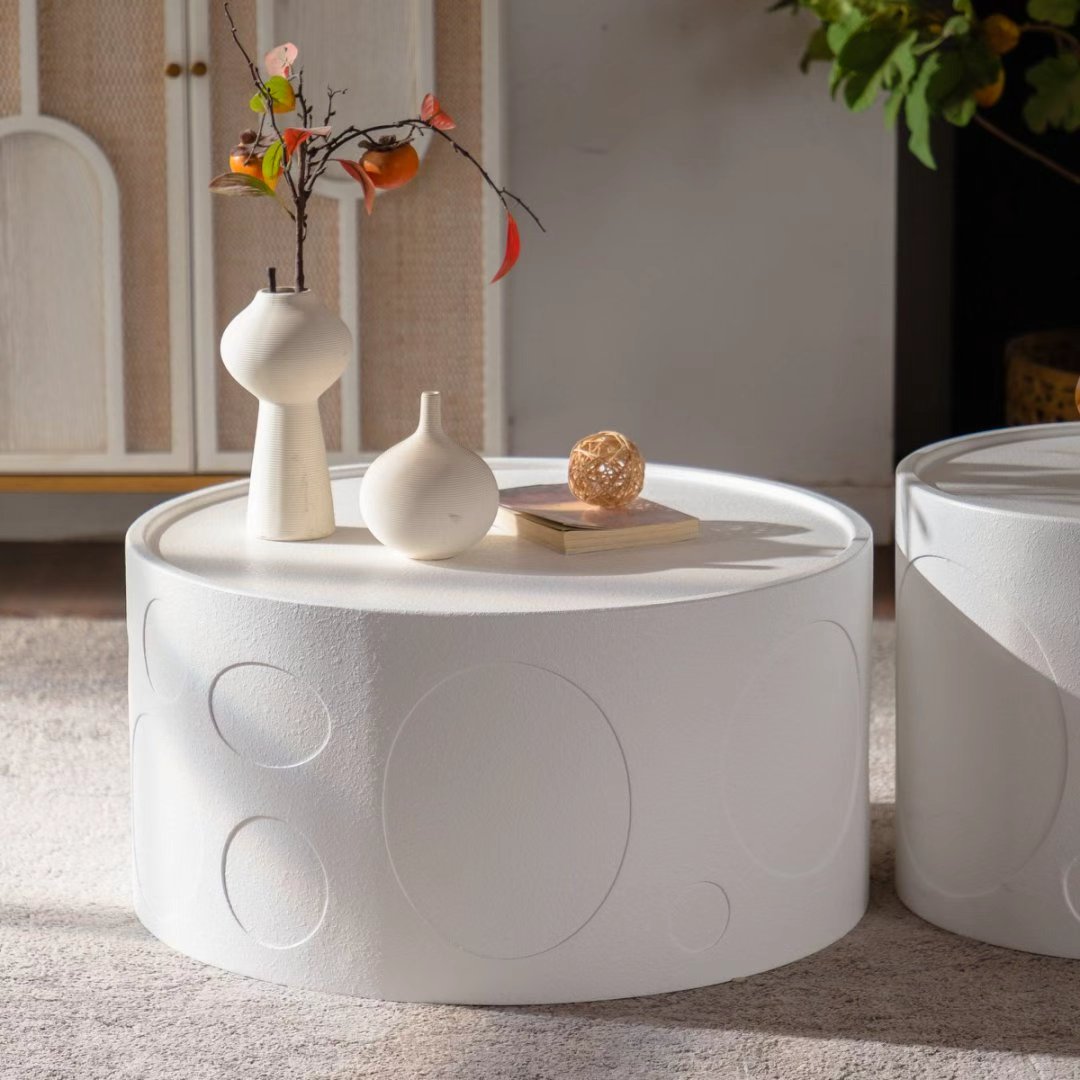 Round Side Table with Handcrafted Relief Design