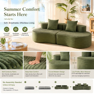 Cozy Corduroy 2-Seater Sofa with Lumbar Pillows