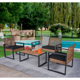 Canton 4-piece Handcrafted Acacia and Woven Rattan Outdoor Seating Ensemble
