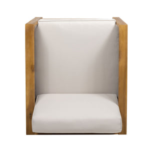 Outdoor Acacia Wood Club Chair With Wicker Accents