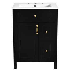 Elegant Bathroom Vanity With Ceramic Sink, Soft Close Doors And Drawers, Double Storage Racks