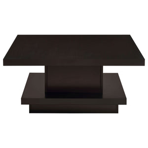 Square Coffee Table With Geometric Design And Storage Shelf - Cappuccino