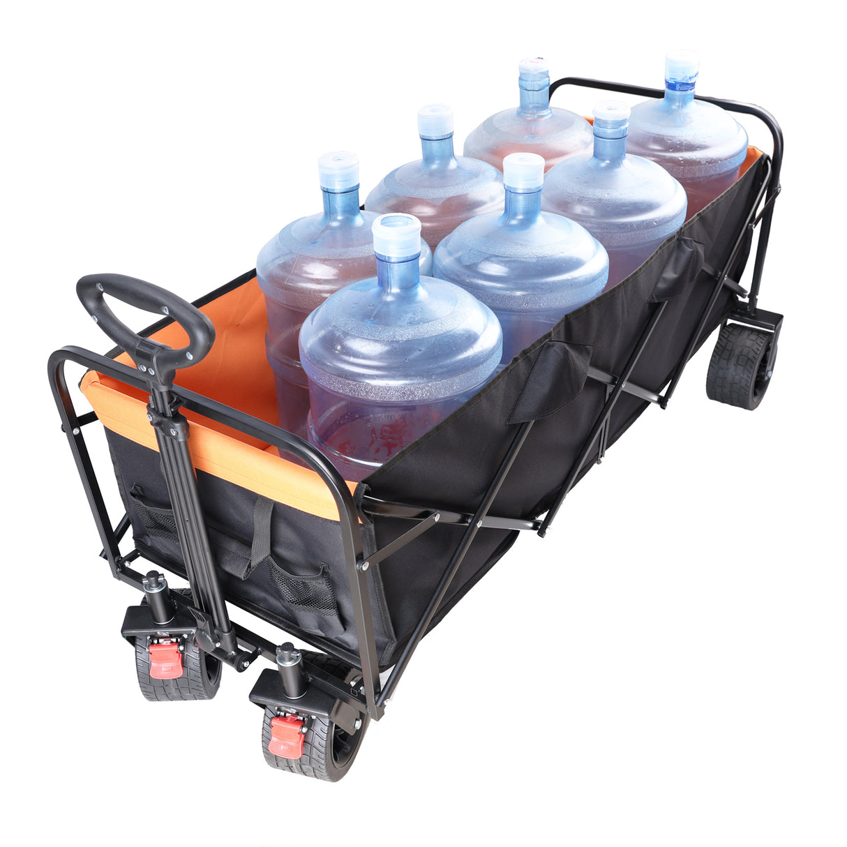 Big large capacity folding cart extra long extender wagon cart folding wagon garden shopping beach cart (black + orange)
