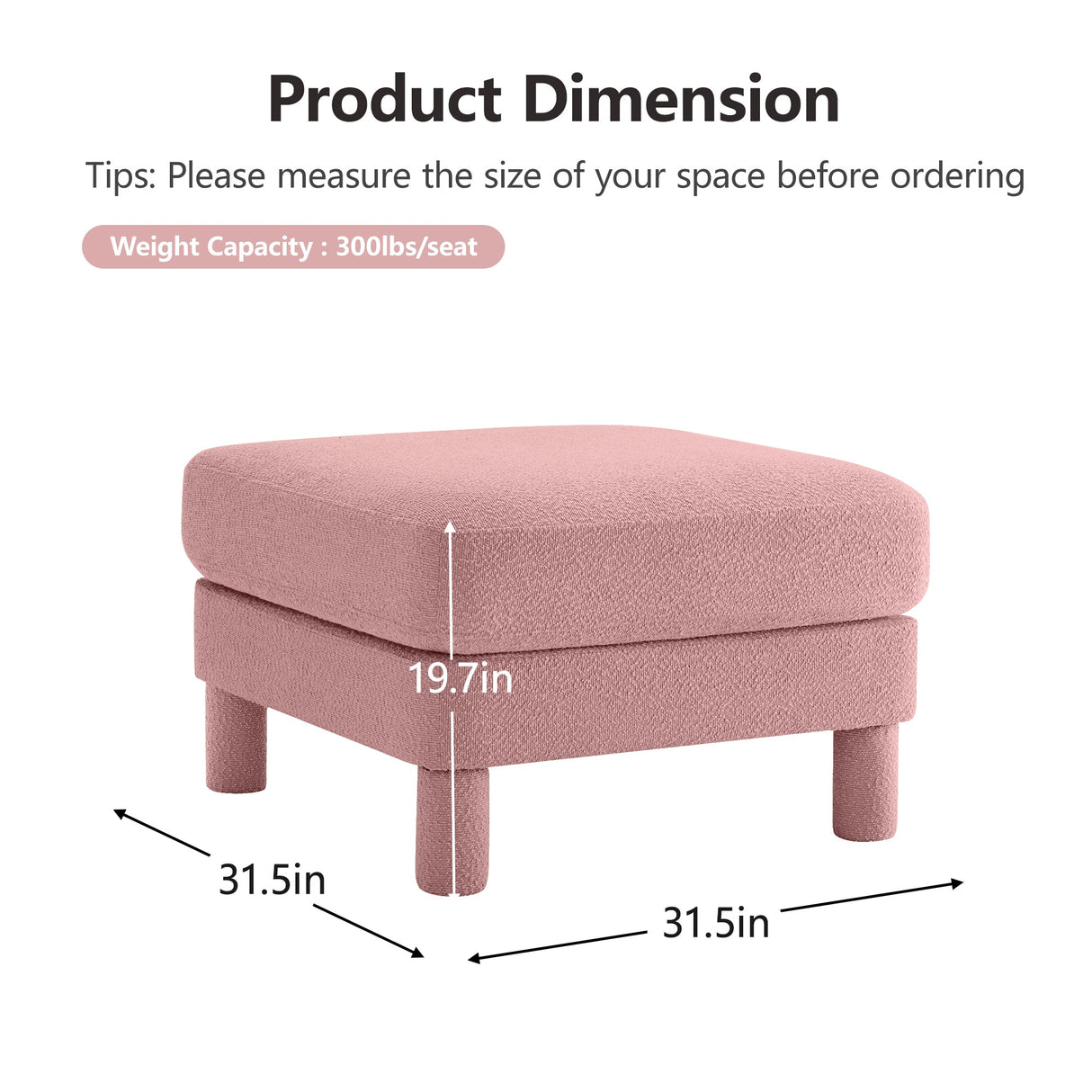 Modern Pink Polyester Ottoman