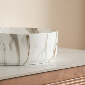 14'' Bathroom Sink, Round Vessel Ceramic Sink with Stone Pattern