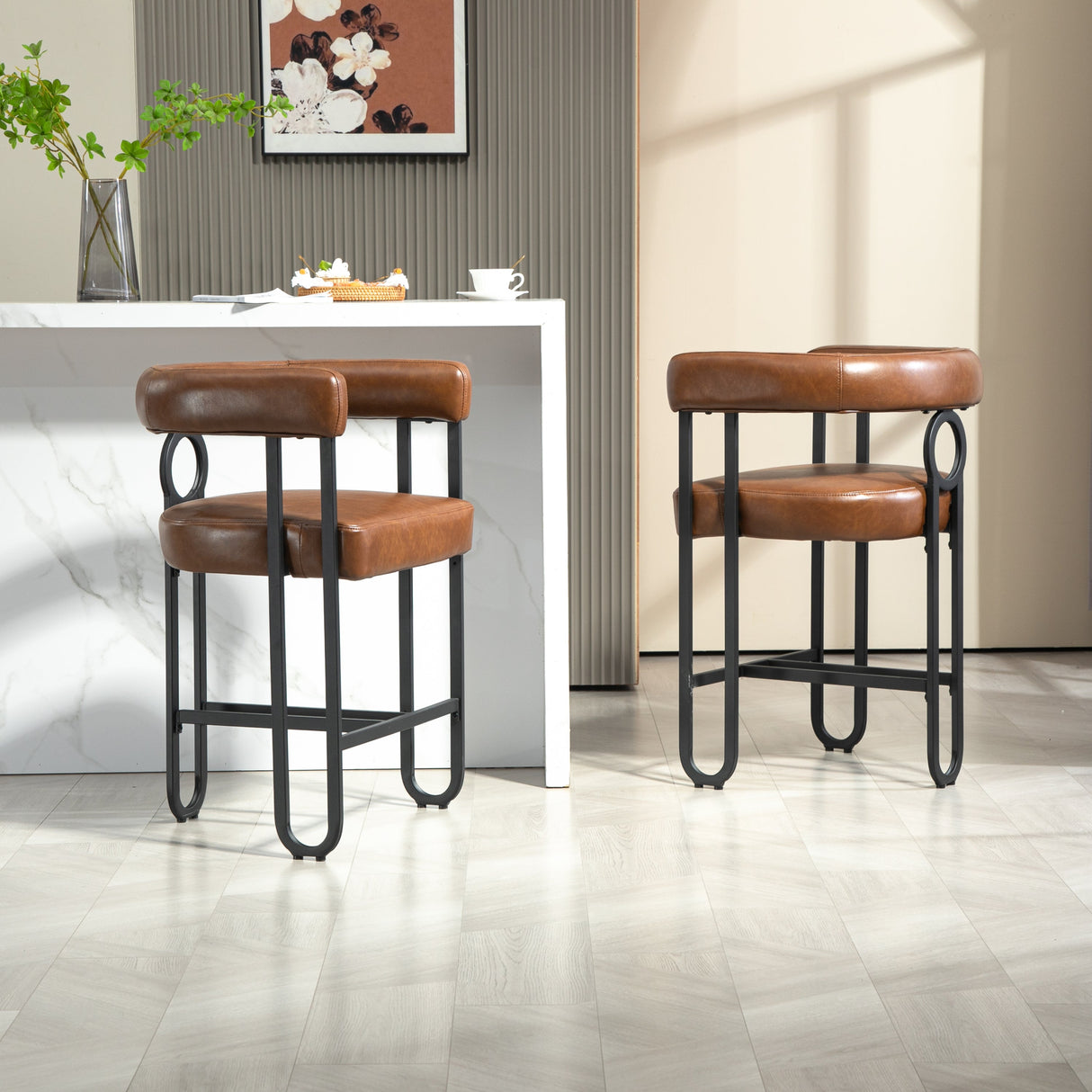 Household bar stools set of 2, modern upholstered with back