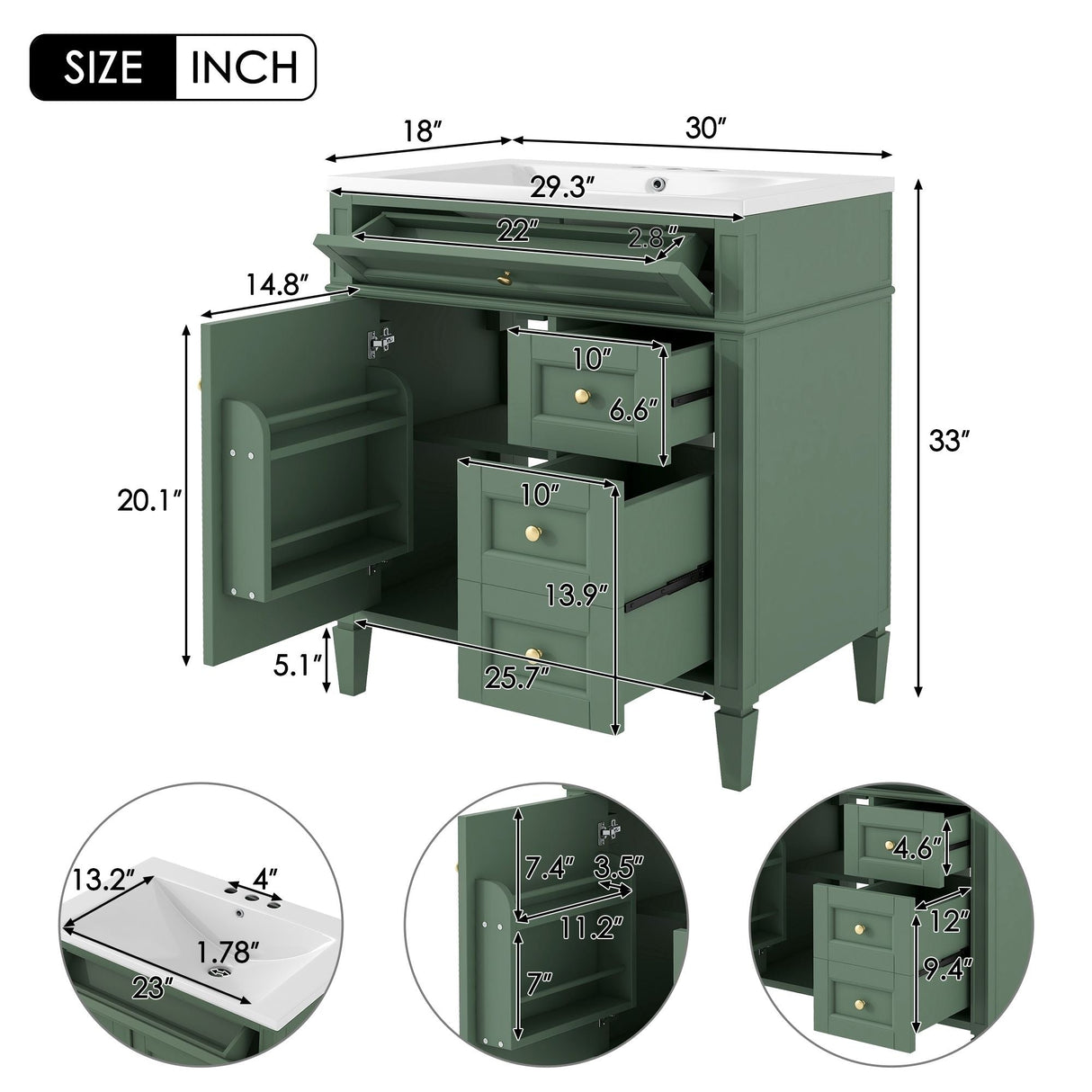 Bathroom Vanity With Top Sink, Storage Cabinet, 2 Drawers, Tip Out Drawer