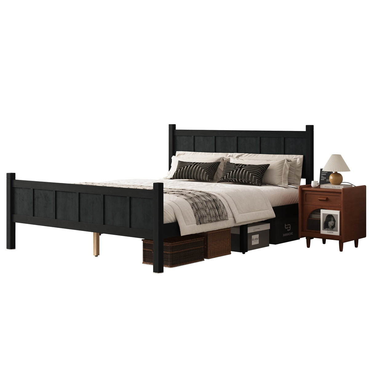 Queen Size Flat Panel Bed with Headboard & Footboard