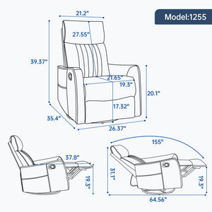 Beige Heat Massage Manual Recliner Chair with Rocker and Swivel