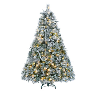 4FT Prelit Flocked Christmas Tree With Pine Needles & Eucalyptus Leaves