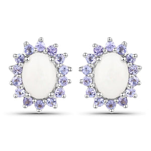 2.44 Carat Genuine Opal and Tanzanite .925 Sterling Silver Earrings