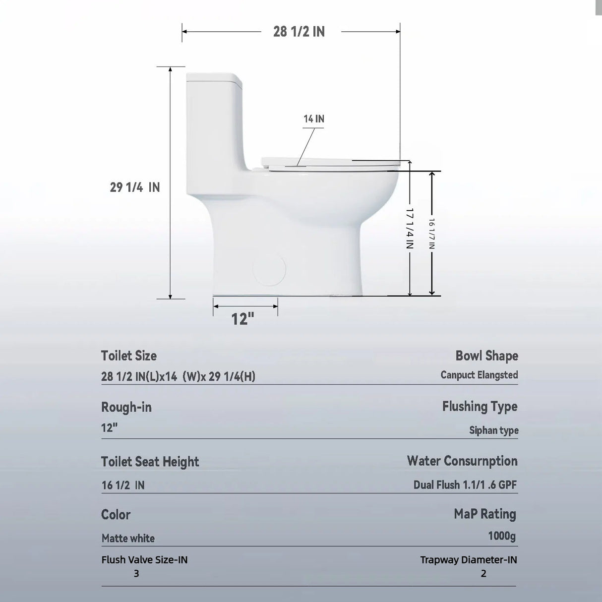 1.1/1.6 GPF Tornado Flush One-Piece Toilet with Comfort Chair Seat ADA Height 17"