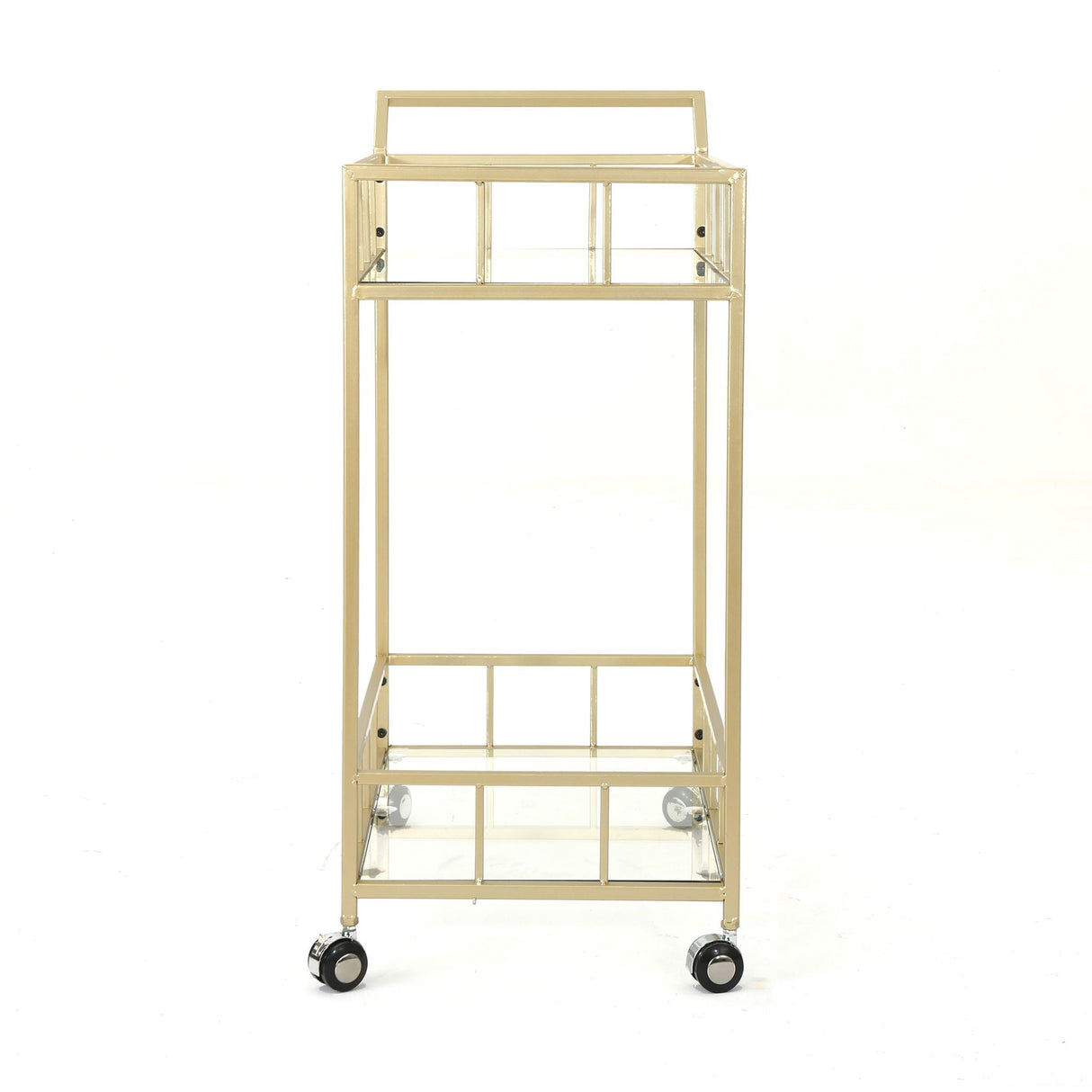 Modern Metal and Glass Bar Cart with Rolling Casters - Gold