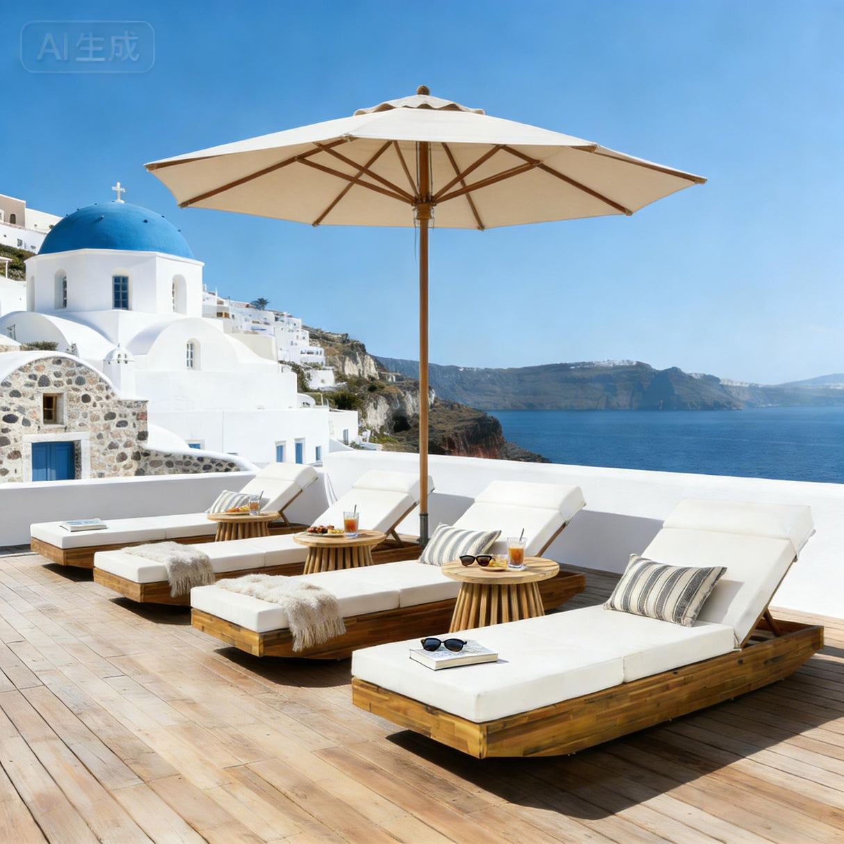 Modern Acacia Wood Outdoor Chaise Lounge