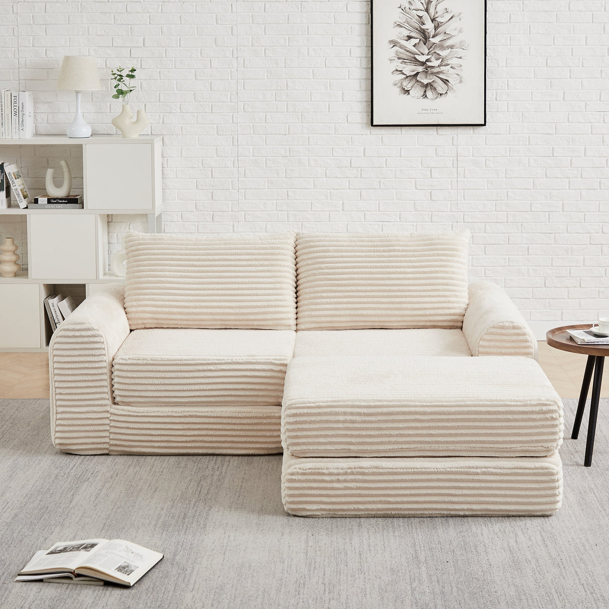 Minimalist Corduroy Sofa Bed with Two Throw Pillows