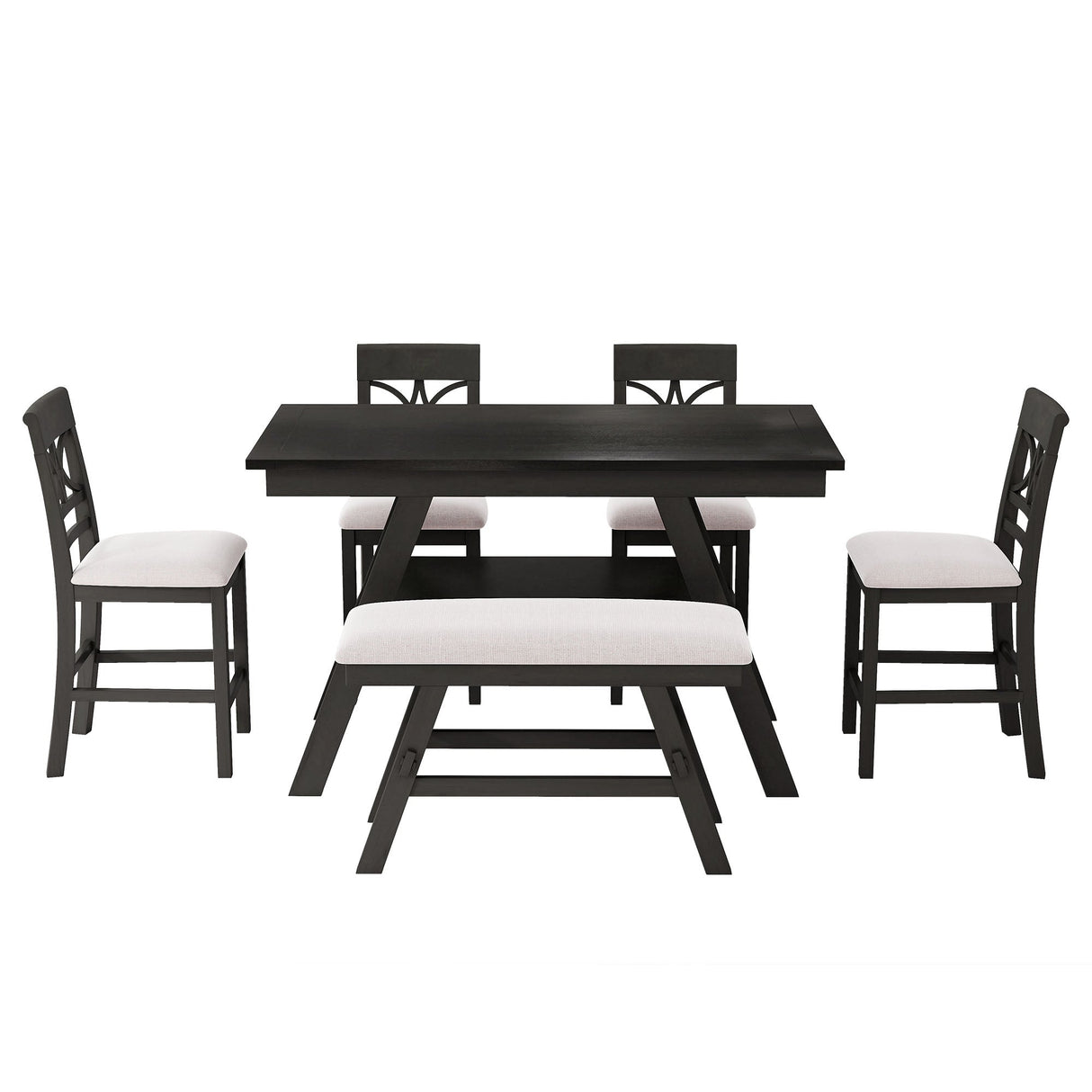 TOPMAX 6-Piece Wood Counter Height Dining Table Set with Storage Shelf