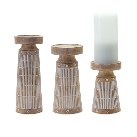 Etched-wood-design-candle-holder-(set-of-3)-Candle-Holders