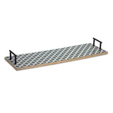 Mango Wood Tray with Geometric Design and Metal Handle Accents (Set of 2)