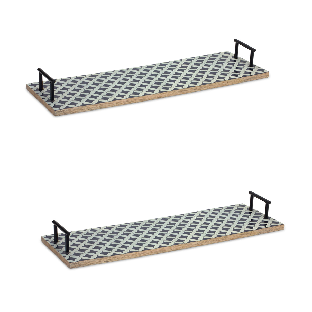 Mango-Wood-Tray-with-Geometric-Design-and-Metal-Handle-Accents-(Set-of-2)-Serving-Trays