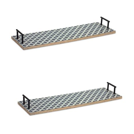 Mango-Wood-Tray-with-Geometric-Design-and-Metal-Handle-Accents-(Set-of-2)-Serving-Trays
