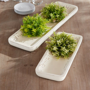 White Washed Mango Wood Dough Bowl Tray (Set of 2)