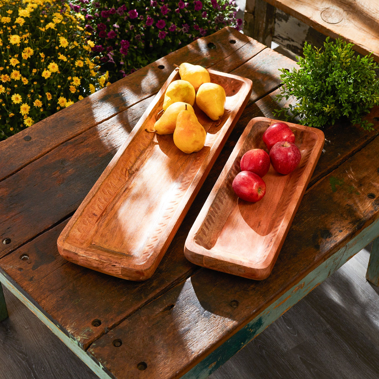 Natural Mango Wood Dough Bowl Tray (Set of 2)