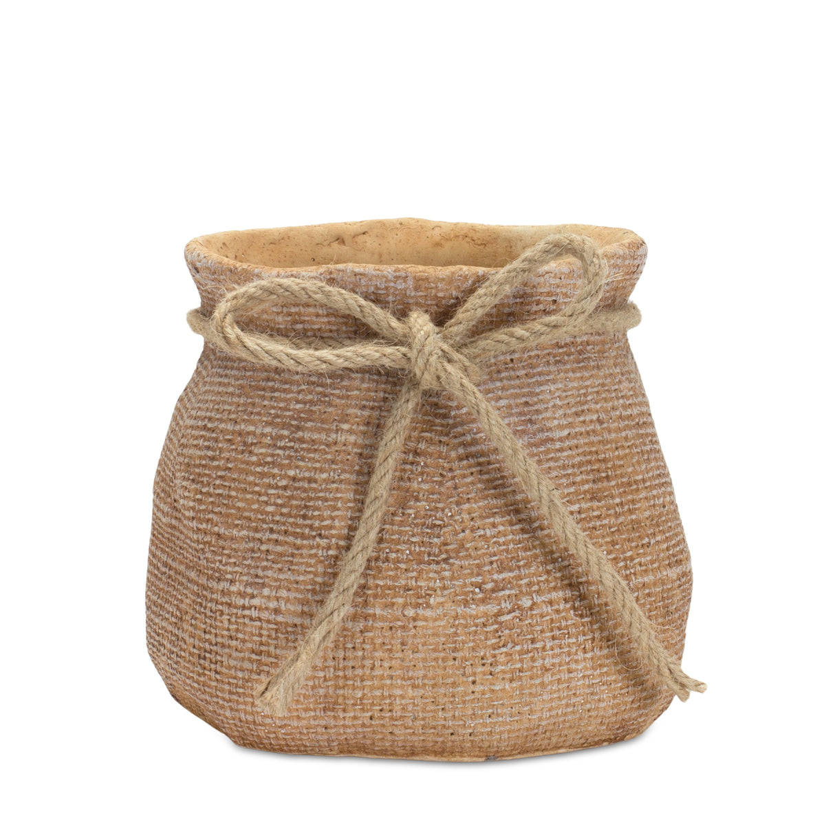 Stone planter with burlap bag design 6.25"h