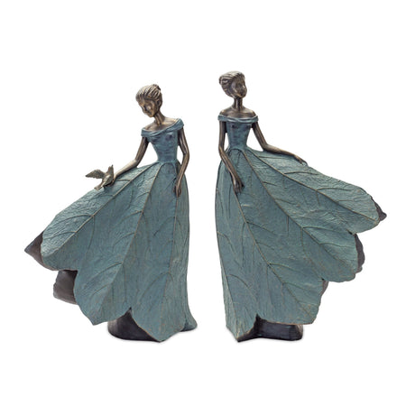 Garden-Fairy-Figurine-with-Flower-Petal-Dress-(Set-of-2)-Garden-Decor