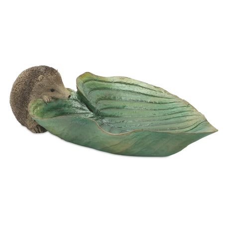 Garden leaf bird bath with hedgehog accent (set of 2)