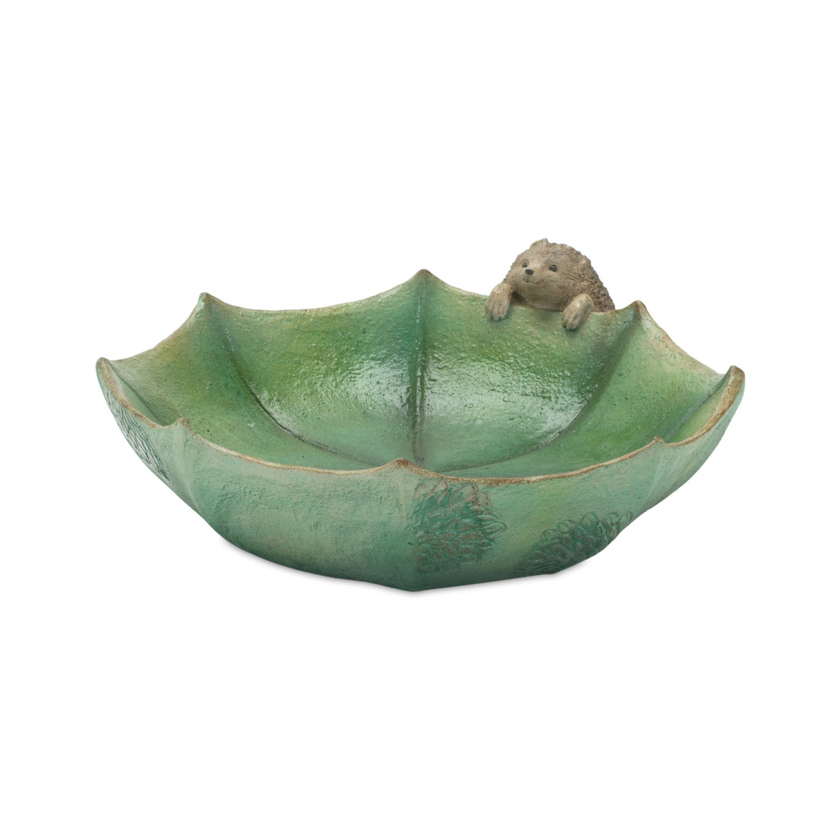 Garden leaf bird bath with hedgehog accent (set of 2)