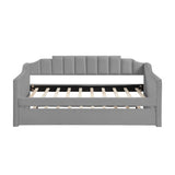 Velvet Daybed with Trundle Upholstered Tufted Sofa Bed, Twin Size, Grey